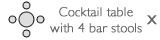 Cocktail table with 4 bar stools